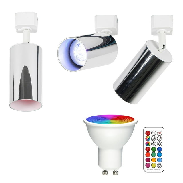 FSLiving J Type Gimbaled Track Lighting,Gimbaled Ceiling Spotlight Remote Control, Color Changing RGB Tunable White GU10 Smart Bulb Mini Lights Silver Juno Track Mounted for Kitchen Shopwindow