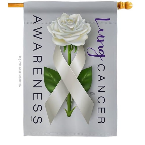 Breeze Decor H115207-BO 28 x 40 in. Lung Cancer Awareness House Flag with Support Double-Sided Decorative Vertical Flags Decoration Banner Garden Yard Gift