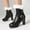 Black, variant on Women's Fashion Belt Buckle Round Toe Side Zipper Ankle Boots