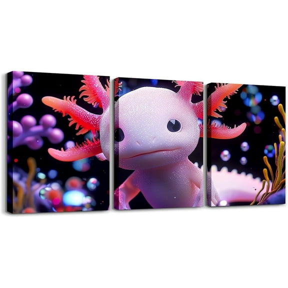 Hieng Cute Axolotl Canvas Wall Art for Bedroom Cartoon Salamander Picture Wall Decor Boys Girls Ocean Sealife Wall Art Kawaii Reptile Animal Sea Underwater World Wall Painting