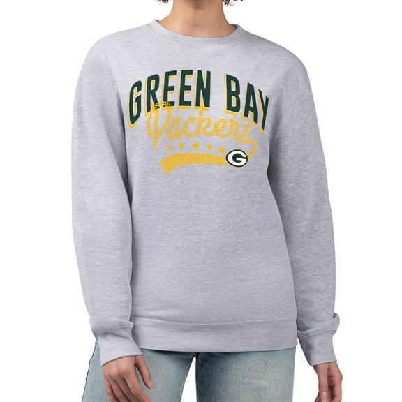 Women's G-III 4Her by Carl Banks  Heather Gray Green Bay Packers Filigree Logo Graphic Fleece Pullover Sweatshirt