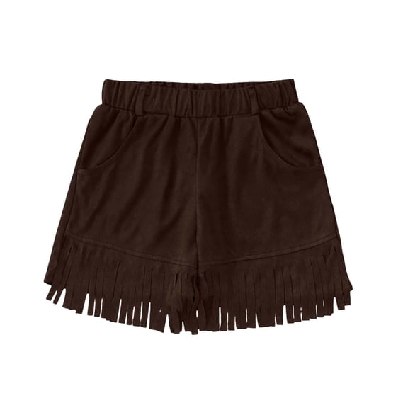 Ticikt Girls Bohemian Fringe Vest Shorts Western Outfit for Summer Festival Age 5-14 Years,Color:Coffee,Size:5-7 Years