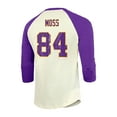 thumbnail image 3 of Men's Majestic Threads Randy Moss Cream/Purple Minnesota Vikings Retired Player Name & Number 3/4 Raglan Sleeve T-Shirt, 3 of 3