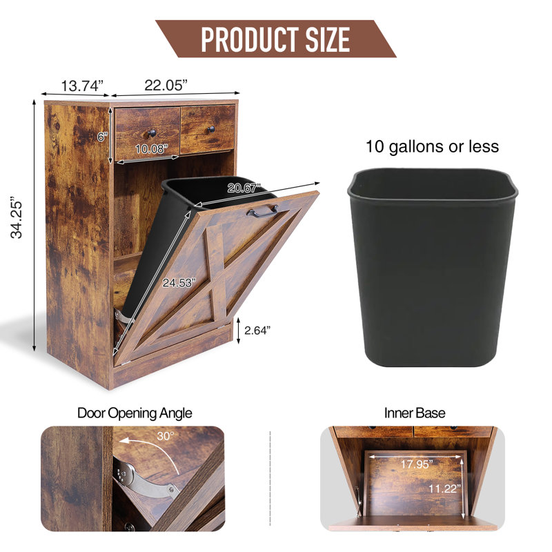Tilt Out Trash Cabinet Free Standing with Drawer Trash Bin Storage Cabinet