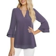thumbnail image 4 of VEKDONE Womens Tops Dressy Casual 3/4 Tiered Bell Sleeve Blouses Double Layered Chiffon Work Tunic Shirts Lightweight Breathable V-Neck Shirt, 4 of 5