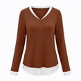 thumbnail image 5 of Tqcoqu Women's Faux Two Piece Ribbed Knit Top,V Neck Long Sleeve Layered Hem Slim Fit Casual Pullover Blouse, 5 of 9