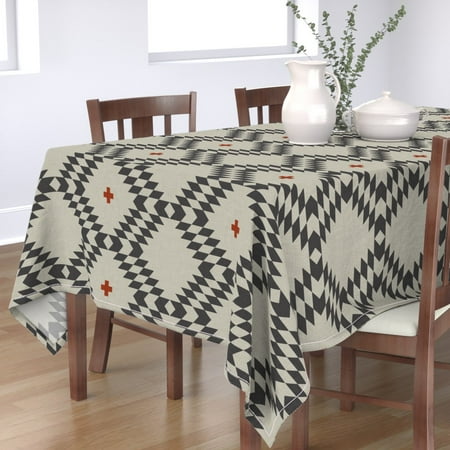 

Cotton Sateen Tablecloth 70 Square - Natural Orange Large Geometric Plus Tribal Southwestern Nursery Bohemian Swiss Cross Print Custom Table Linens by Spoonflower