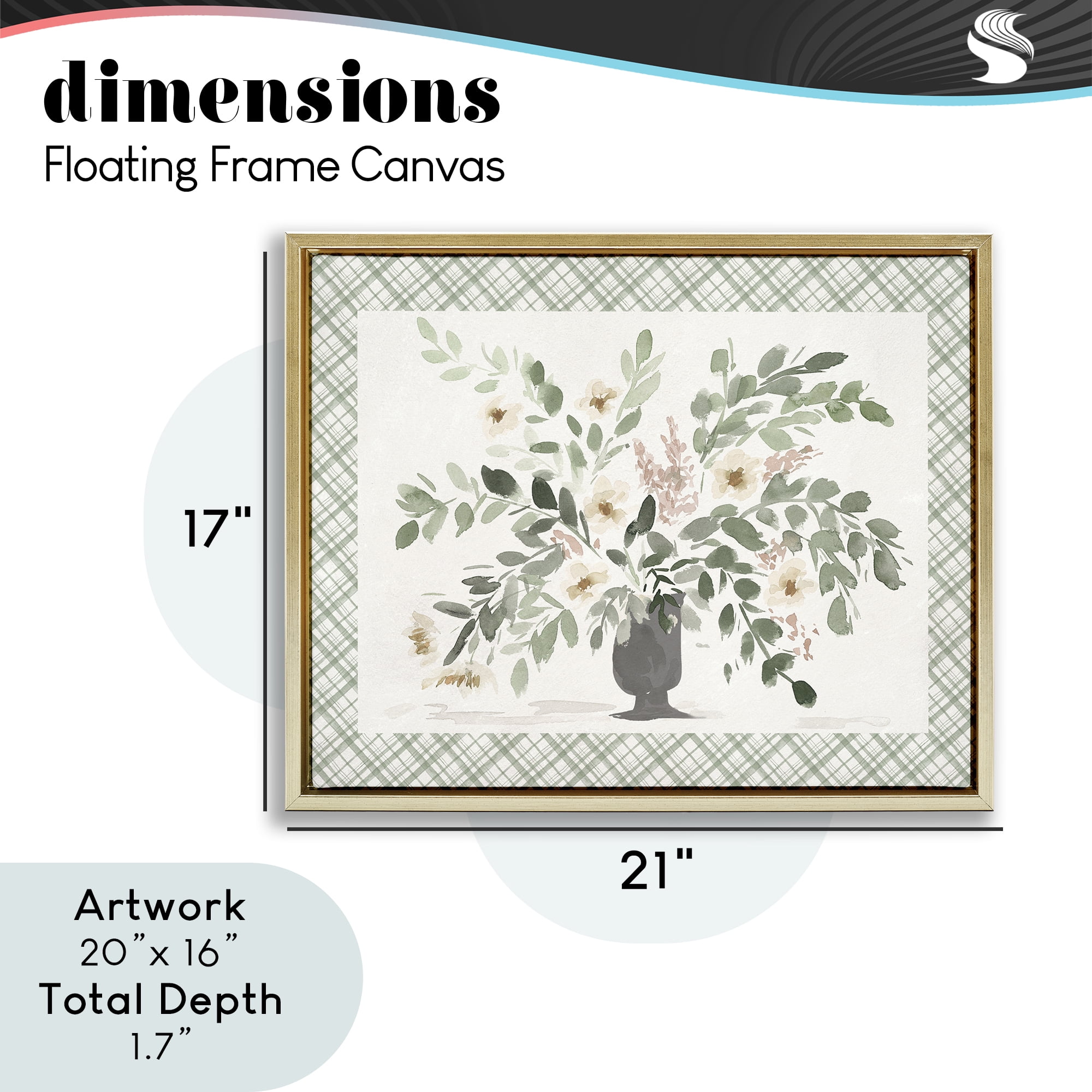 Stupell Industries Springtime Bouquet on Plaid Gold Framed Floater Canvas Wall Art, design by Lucille Price