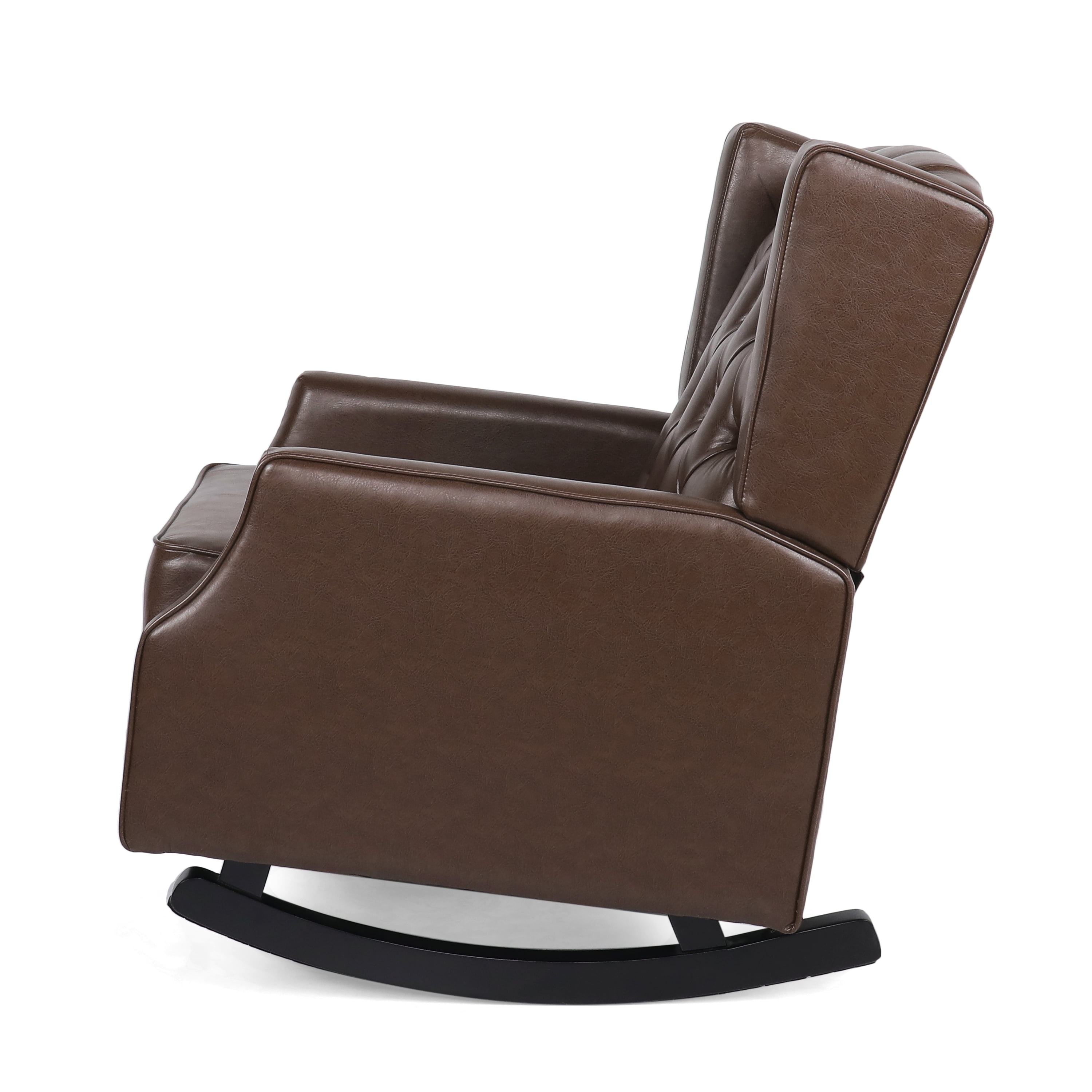 GDF Studio Amedou Contemporary Faux Leather Tufted Wingback Rocking Chair, Dark Brown