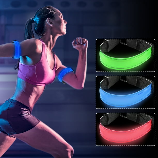 Brassard LED USB – 3 Modes (fixe, Clignotant Lent, Rapide) – Bleu/Vert/Rouge – Course, Cyclisme, Nuit