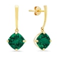 thumbnail image 2 of 14k Yellow Gold Solitaire Cushion-Cut Created Emerald Drop Earrings (8mm), 2 of 6