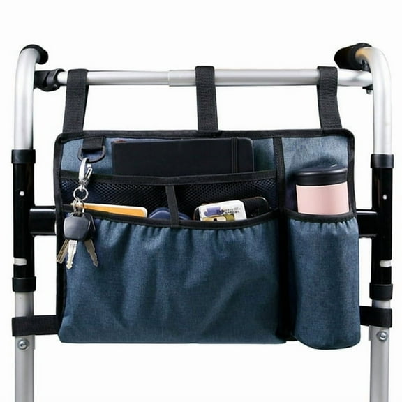 Walker Bag with Cup Holder Large Capacity Storage Pouch Wheelchairs Storage Organizer Bag Walker Rollator Storage Bag Folding Storage Pouch for Seniors Elderly Handicap