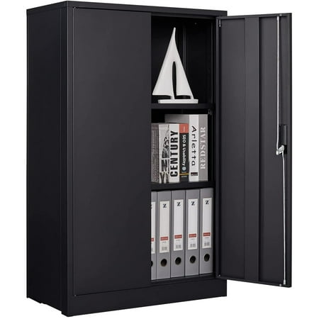 

Miniyam Metal Storage Cabinet 42-inch Garage Cabinets with Adjustable Shelves & Locking Doors for Office Home Garage Black