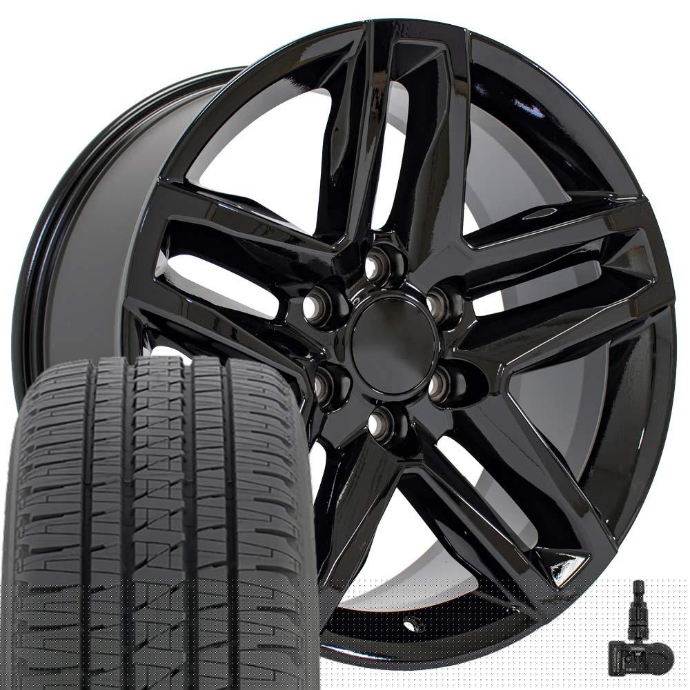 OE Wheels CV34 20 Inch Rims and Tires Fit Silverado 1500 Trail Boss Style 6x139.7 20x9 Gloss Black - Hollander 5911 - Dueler H/L Alenza 275/55-20 (Set of 4)