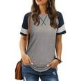 thumbnail image 2 of Women's Summer Long/Short Sleeve Shirts Crew Neck Tees Striped Color Block Blouse Tops, 2 of 6