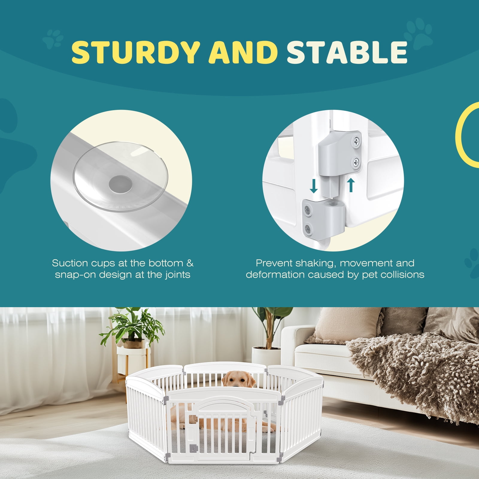 MCQ 24-Inch 6-Panel Indoor Dog Playpen - Foldable Fence for Small Dogs, Apartment Friendly, Easy Storage - White