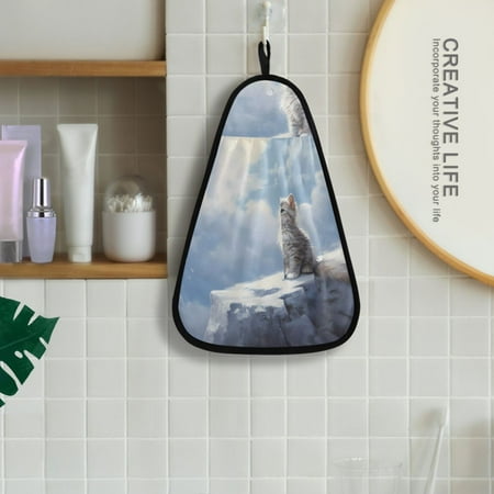 

White Cat Iceberg Clouds Hanging Towel Kitchen Hand Towel Bathroom Absorbent Towel Machine Washable Quick Dry Dishcloths