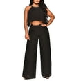 thumbnail image 2 of Summer Savings Clearance! Edvintorg 2 Piece Chiffon Outfits For Women Sexy Sleeveless Crop Top High Waist Wide Leg Long Pants Sets Elegant Matching Sets For Women Summer Black XL, 2 of 7