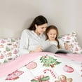 thumbnail image 4 of Manfei Green Pink Xmas Tree Bedding Comforter Set 7pcs for Child Girl, Cartoon Gingerbread Full Bedding Set, Merry Christmas Fitted Sheet Flat Sheet, Ultra Soft Home Decor, 4 of 8