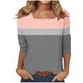 thumbnail image 5 of Olyvenn Womens Square Neck 3/4 Sleeve T Shirts 2025 Casual Print Basic Colorblock Tunic Tops Loose Tees Vacation Clothes 2025 Gray M, 5 of 7