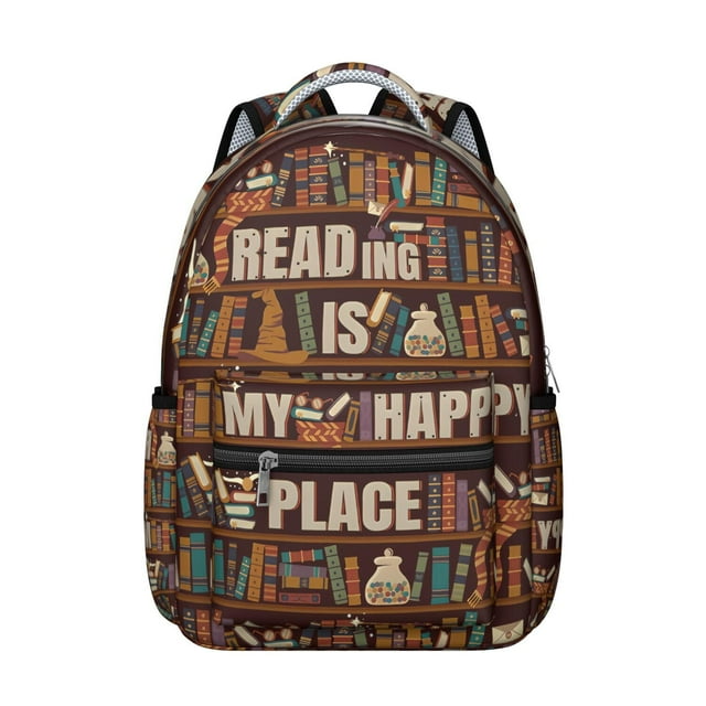 Bookshelf Wall Library Students Backpack Educational Bookcase Wall School Bag with Classic Book Lover Design, Lightweight and Durable for Students and Readers