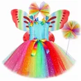 thumbnail image 2 of Disfraz de hada para niñas, vestido de tutú con purpurina y arcoíris con alas de mariposa, para fiestas de cumpleaños de Halloween y princesas, 2 of 5