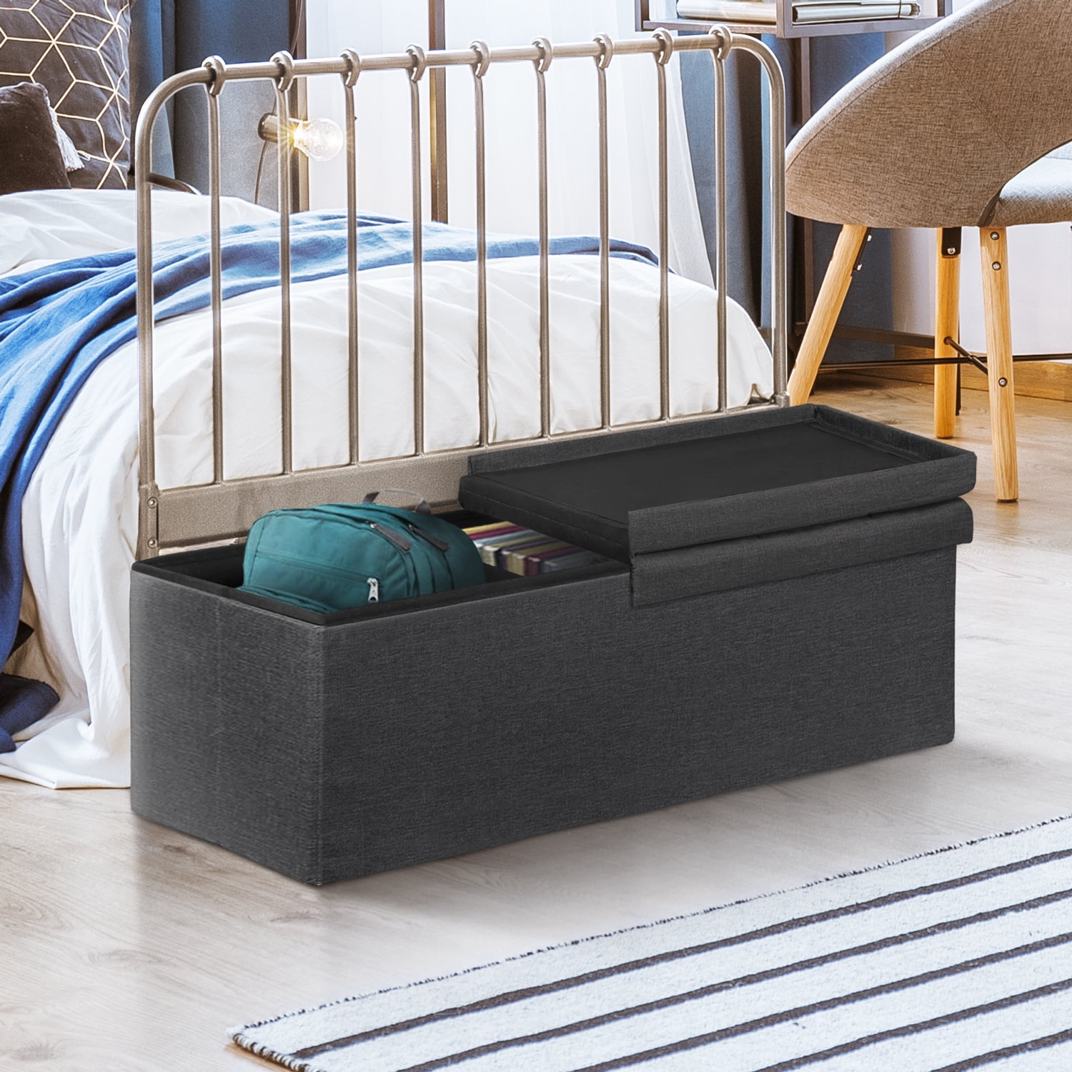 Otto & Ben 45 Inch Smart Lift Top Button Tufted Fabric Collapsible