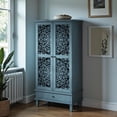 thumbnail image 2 of GZXS 55" Tall Freestanding Storage Cabinet with Drawer, 2-Door Vintage Hollow-Carved Accent Cabinet with Adjustable Shelves & Solid Wood Legs, for Living Room, Kitchen & Entryway (Antique Blue), 2 of 10