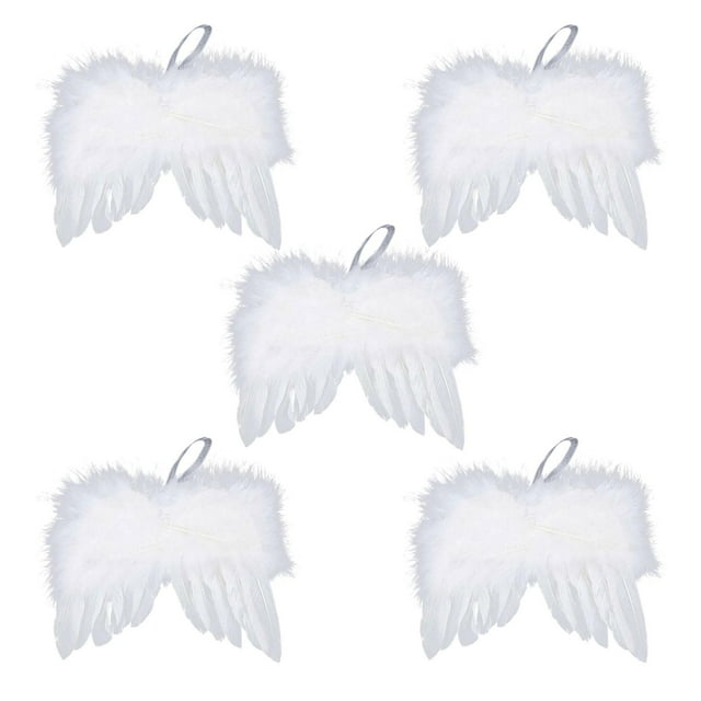 Lipstore 5Pcs Christmas Hanging Decorations Angel Feather Angel Wing for Xmas Home Holida White