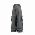 thumbnail image 6 of Womens Cargo Pants High Waisted Baggy Wide Leg Plus Size Parachute Pants with Pockets and drawstring Cargos Lightweight Trousers Y2K Dark Gray XL, 6 of 7