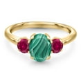 thumbnail image 3 of Gem Stone King 10K Yellow Gold Green Malachite and Red Created Ruby Engagement Ring for Women | 2.50 Cttw | Oval 8X6MM | Gemstone Birthstone | Size 6, 3 of 6