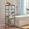 thumbnail image 6 of 4-Tier Round Tube Wire Storage Rack - Matte Black Frame with Wood Top & 5 Utility Hooks, 6 of 6