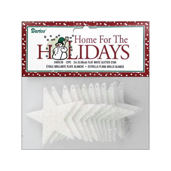 Darice Holiday Star Ornament 2" Flat Glit Wht 12pc