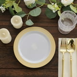 Efavormart 10 Pack White Plastic Dessert Appetizer Plates With Beige Gold Spiral Rim, 7" Round ...