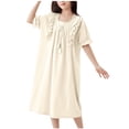 thumbnail image 2 of NJDVHB Économies d'Été Vacances! Robe de Plage pour Fille, Robe de Fête pour Filles, Sabot Uni pour Enfants avec Volants Manches Courtes Col Rond, Beige, 140, 2 of 5