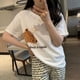 thumbnail image 4 of Pijama de otoño para mujer, pantalón de manga corta, jersey de cuello redondo, de algodón de imitación, ropa de hogar dulce para niña, 4 of 6