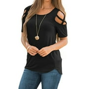 Tuscom Women Three Quarter Sleeve Crisscross Strappy Cold Shoulder T-Shirt Tops Blouses Gifts