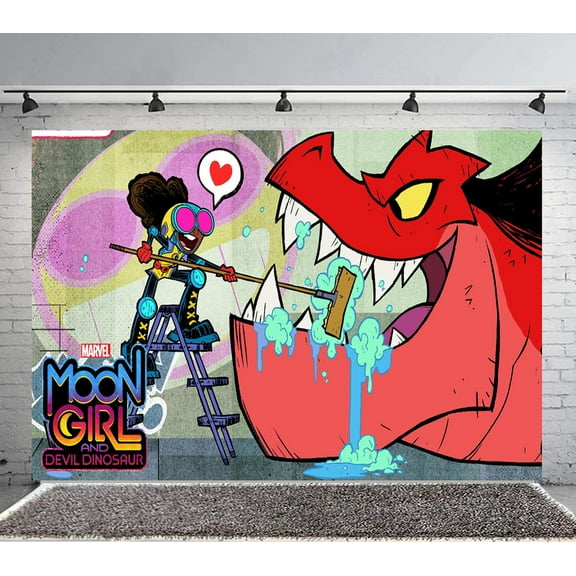 Moon Girl and Devil Dinosaur Backdrop Banner Party Supplies Poster Movie Theme Background for Photography Birthday Decorations