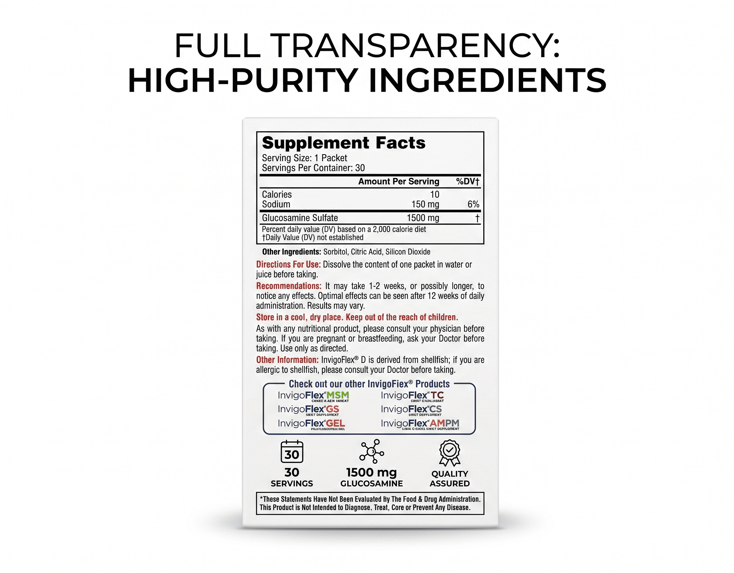 Invigoflex D 1500mg Glucosamine Sulfate Powder Packets, Joint Health Support, 30 Count 4 Pack