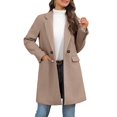 thumbnail image 3 of Women Herringbone Mid‑Length Wool Blend Coat Lapel Double Breasted Overcoat, 3 of 6