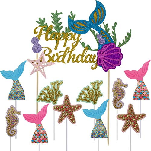 Download Ocean Glitter Mermaid Happy Birthday Cake Topper Under The Sea Mermaid Tail Cupcake Toppers For Baby Shower Party Decor Supplies By Shxstore Walmart Com Walmart Com