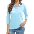 thumbnail image 2 of Golf Polo Shirts for Women 3/4 Sleeve Collared Shirts Moisture Wicking Tennis Polo Shirt with Button Down Gym Blouses Sky Blue L, 2 of 5