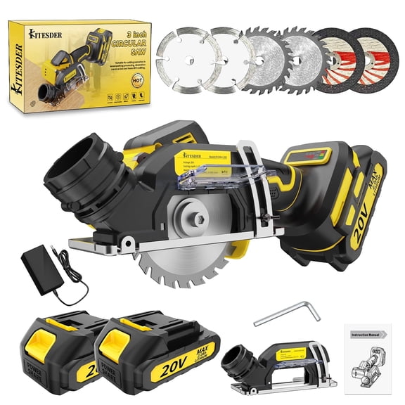 20V 3" Mini Cordless Circular Saw with Battery & Charger, 25000RPM, Blade Guard Included, Cuts Tile Wood Metal Plastic, for DIY & Construction, Local Warehouse Shipping