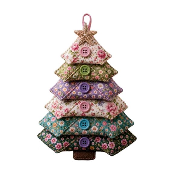 DIY Sewing Kit for Layered Fabric Christmas Tree Ornament, Vintage Quilt‑Style Handmade Hanging Decoration, Beginner Friendly Holiday Craft Gift for Home Xmas Tree Decor, 8 Inch