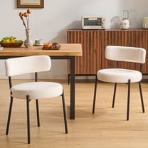 Furniliving Modern Dining Chairs Set of 2, Upholstered Dining Room Chairs with Black Metal Legs, Curved Backrest, Round Thicken Kitchen Chairs for Dining Room, Island, Faux-Teddy, White