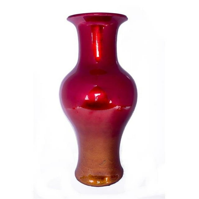 Heather Ann W1299-W20 18 in. Kate Ombre Lacquered Ceramic Vase, Red & Orange