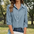 thumbnail image 2 of Long Sleeve Shirts for Women 2026 Spring Linen Roll Up Sleeve Button Lapel Collar Dressy Casual Office Work Blouse Tops, 2 of 6