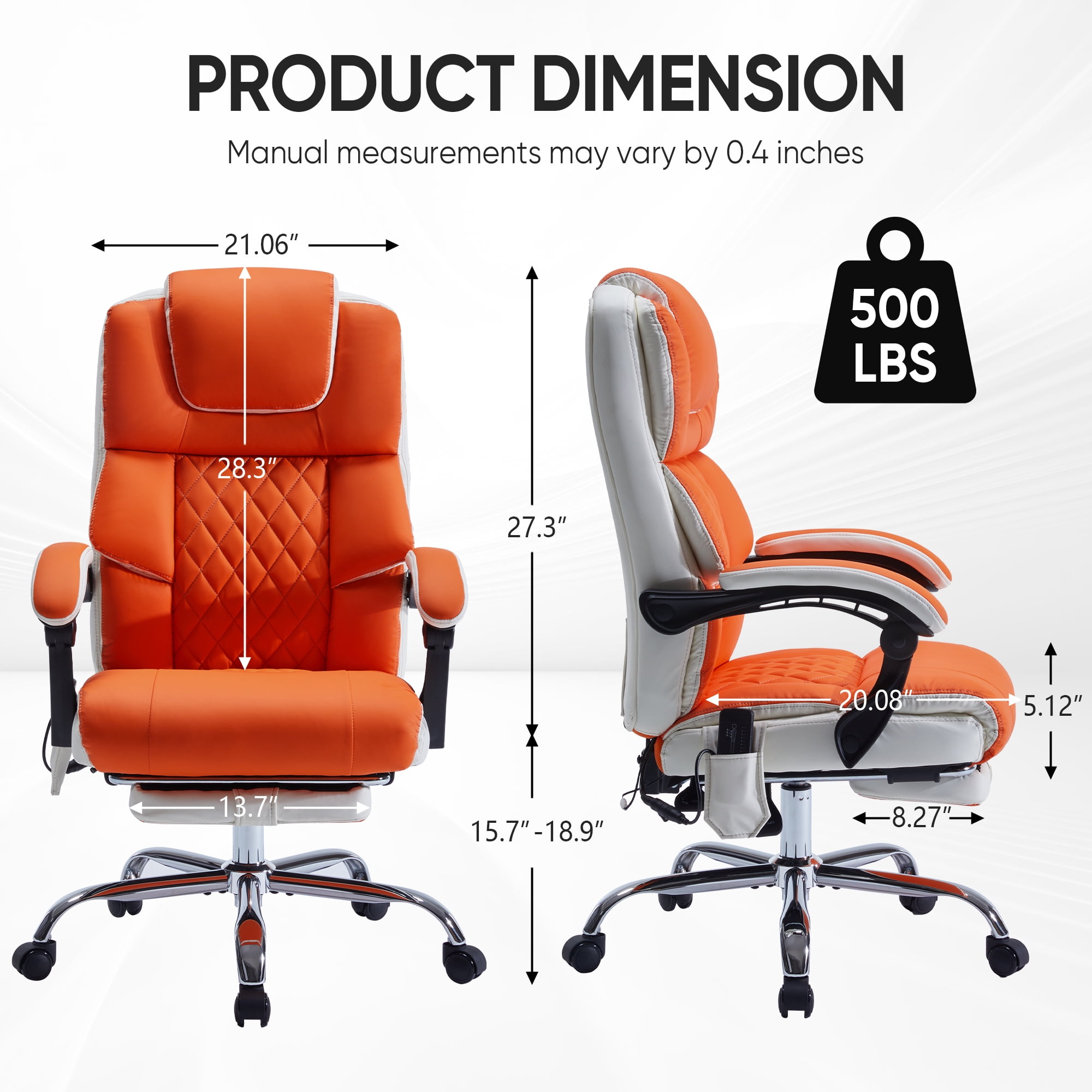 Office Chair with 6-point Vibration Massage and  Shoulder Heated,Big and Tall Office Chair, Reclining Office Chair,Orange
