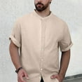 thumbnail image 2 of EHRWE Men's Shirts Male Summer Thin Linen Short Sleeve Shirt Male Casual Solid Color Linen Stand Collar Shirt Breathable Linen Top Vacation Shirt, 2 of 5