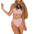 thumbnail image 2 of Sexy Women Solid Color Tube Top Bandeau High Waist Panties Set Bikini Swimwear, 2 of 7